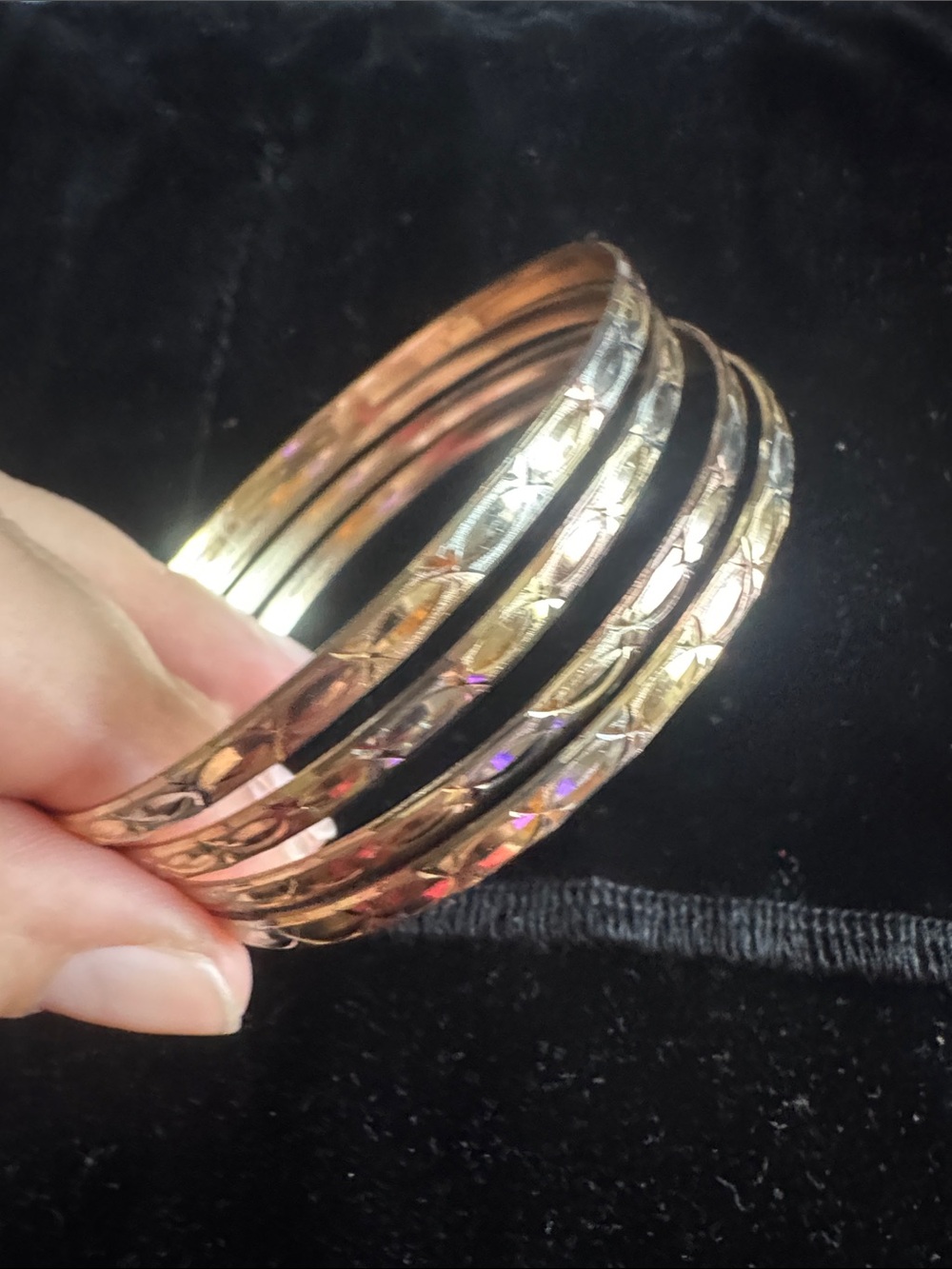 Gold Tone Textured Bangle Bracelet Set of 4 Women Jewelry